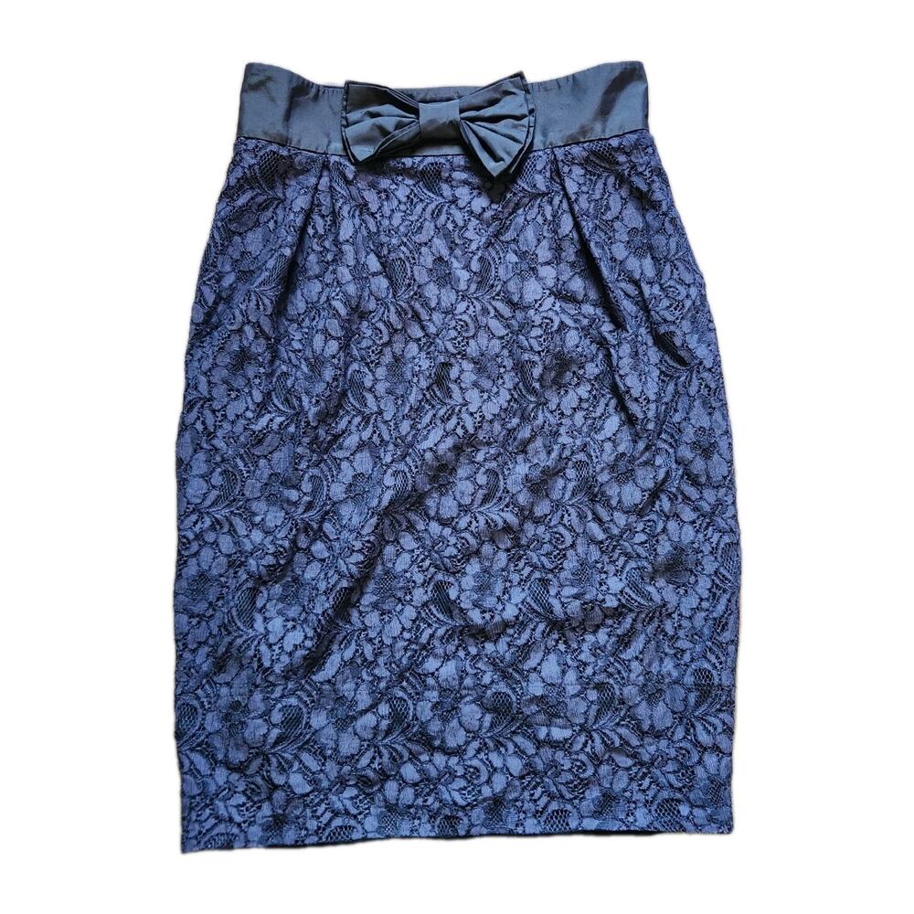RED Valentino Black Floral Lace Pencil Skirt Bow Waist Silk Lined IT 38 Party